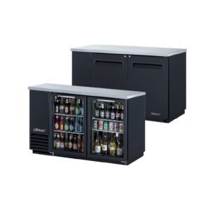 turbo air 2 glass door back bar chiller with black finish