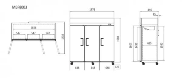 Atosa Stainless-steel Upright Three Door Freezer MBF8003
