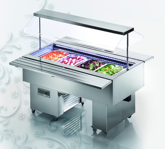 Tecfrigo Refrigerated self-serve mobile salad bar, TEC_ISO4INOXR290, buffet fridge, buffet salad bar, ISOLA 6 VT INOX