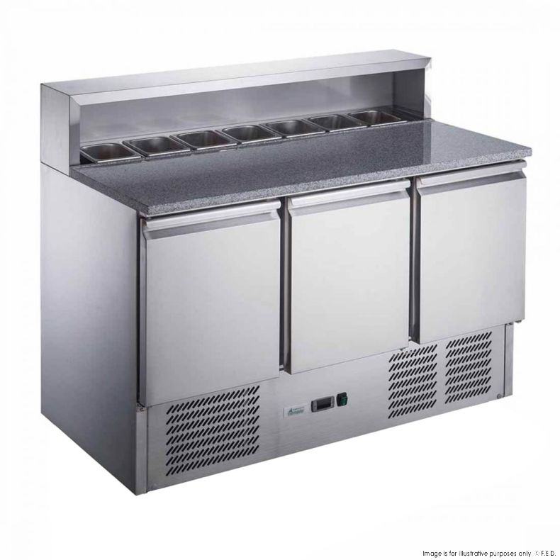 XGNS1300E, 3 Door Compact Salad Prep Chiller, Marble Top workbench fridge